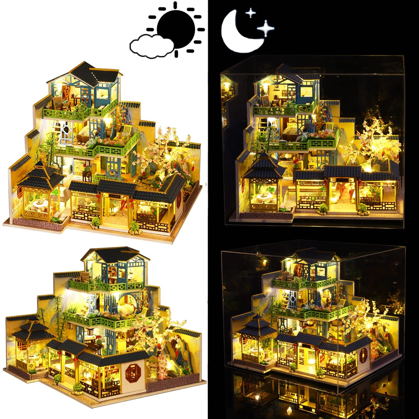 Spilay Dollhouse DIY Miniature Wooden Furniture Kit Mini Handmade Big Castle Model with LED & Music Box 1:24 Scale Creative Doll House Toys for mature-themed Gift