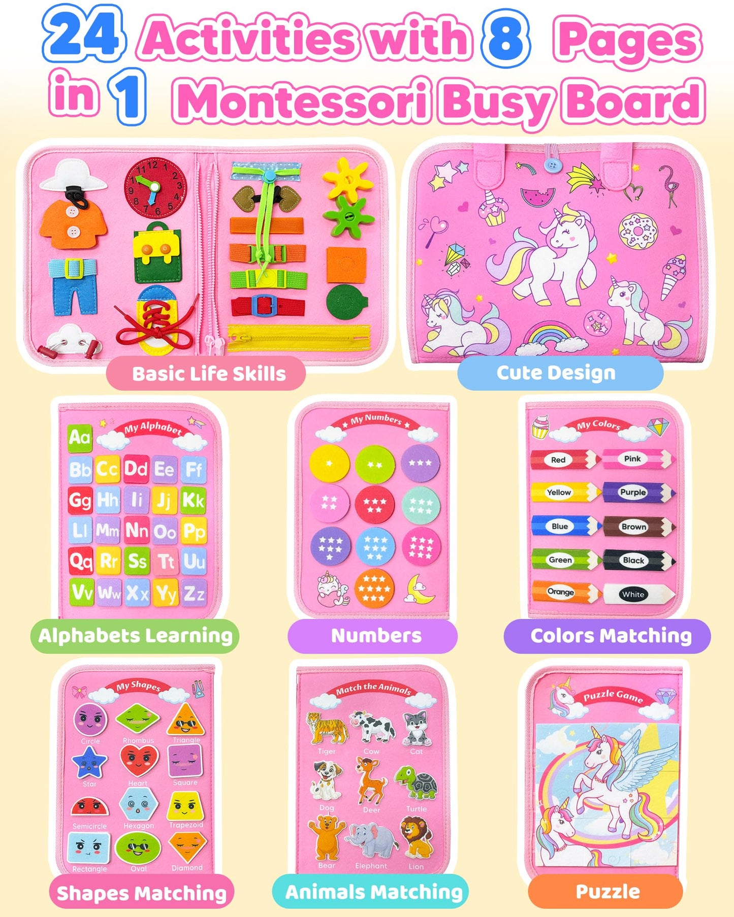 Walenty Toddler Busy Board Montessori Toys For 1 2 3 4 Year Old Girl Birthday Gifts, Busy Book Sensory Learning Toys For Toddler
