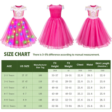 Light Up Princess Aurora Costume For Girls Dress Up - Led Light-Up Pink Sieeping Beauty Dress With Accessories For Birthday Halloween Cosplay 8-9 Years