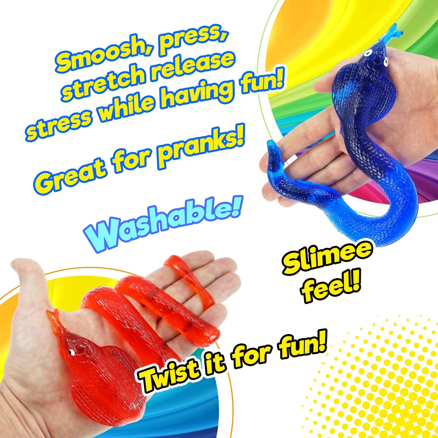 JA-RU Giant Sticky Lizards - Stretchy Reptile Toys, 6 Pack Assorted, Silicone, Fidget Toy, Party Favors for Kids