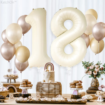 Katchon, Cream White 18 Balloon Numbers - Large, 40 Inch | 18 Balloons, 18Th Birthday Decorations For Girls | 18Th Birthday Balloons | Number 18 Balloons, Anniversary Decorations | White 18 Balloons