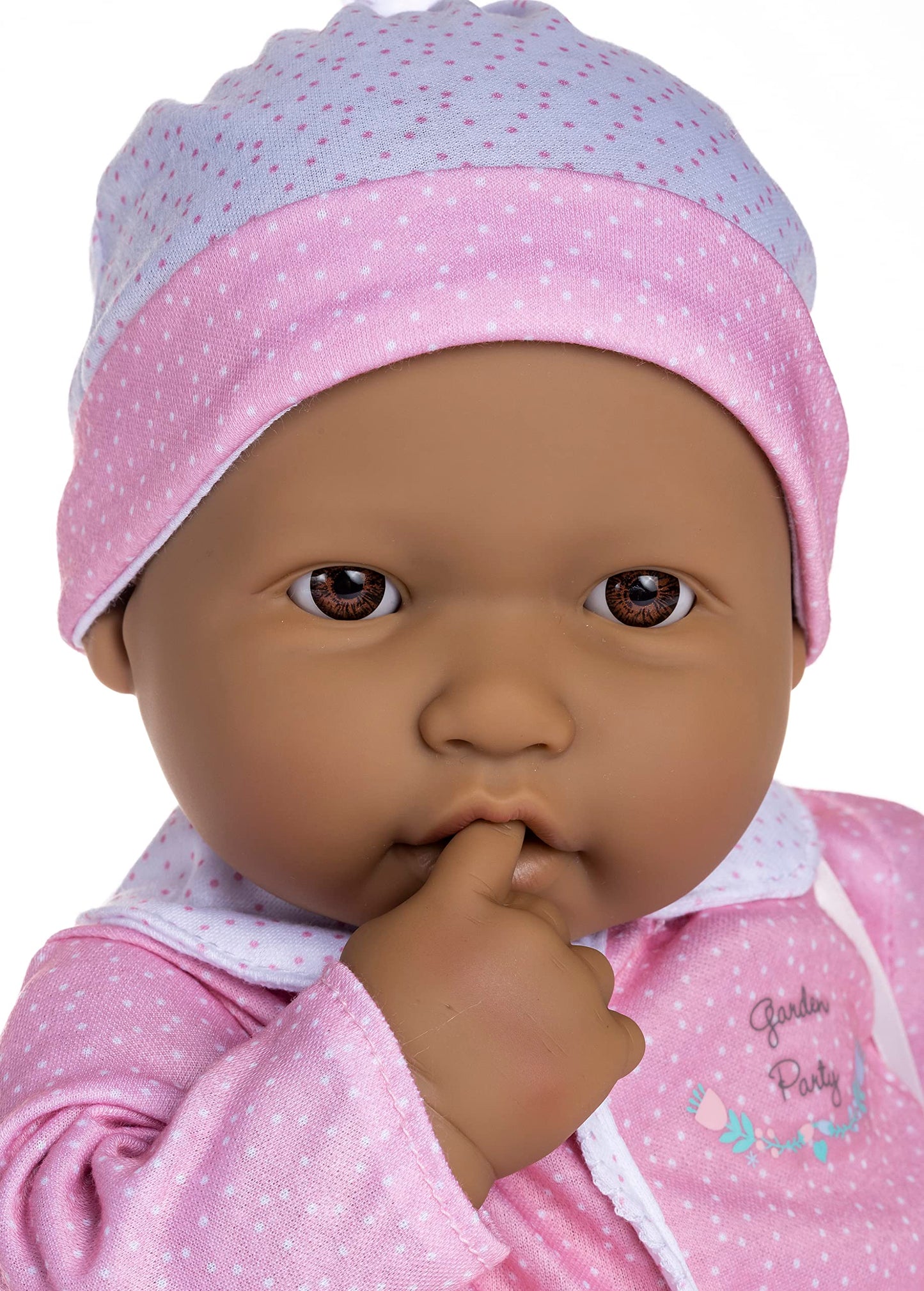 JC Toys La Baby 20" Hispanic Soft Body Doll - Washable, Pink & White, Includes Hat, Pacifier & Magic Bottle, Model 15348