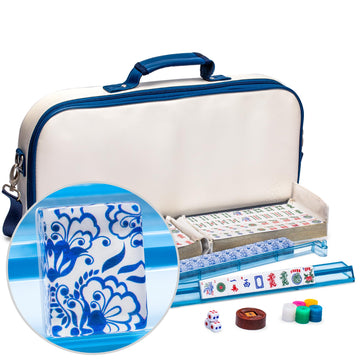 Yellow Mountain Imports American Mahjong Set, Chinoise With Soft Leatherette Case - Racks With Pushers, Scoring Coins, Dice, And Wind Indicator