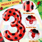 Lunmon Ladybug 40Inch Number 3 Balloon, Polyester, Black Red Polka Dots, Birthday, Baby Shower Decorations, Children, Unisex