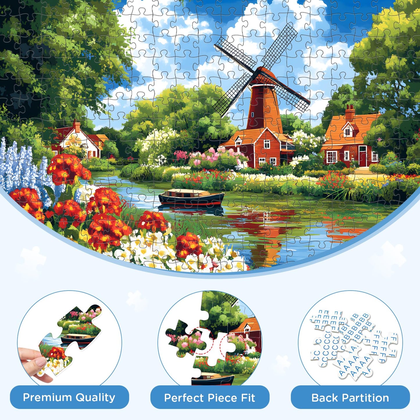300 Piece Puzzles for mature-themed  Flower Jigsaw Puzzles 300 Pieces for mature-themeds Kids Senior  Windmill River mature-themed Jigsaw Puzzles  Challenging Family Fun Puzzle Activity Game Gift for Friend 20.5 X 15 in