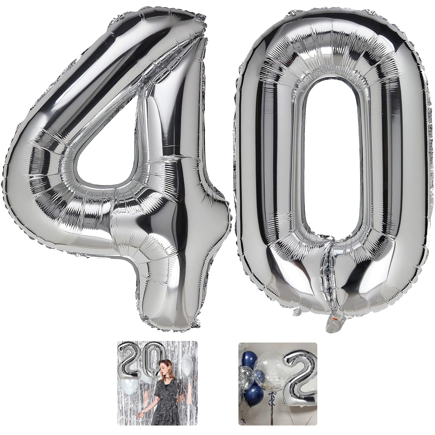 40 Number Balloon Silver 40 Inch Big Foil Mylar 40Th Balloons For 40 Year Old Men Women Birthday Party Decorations Wedding Anniv