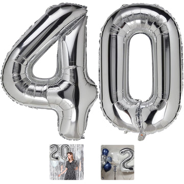 40 Number Balloon Silver 40 Inch Big Foil Mylar 40Th Balloons For 40 Year Old Men Women Birthday Party Decorations Wedding Anniv