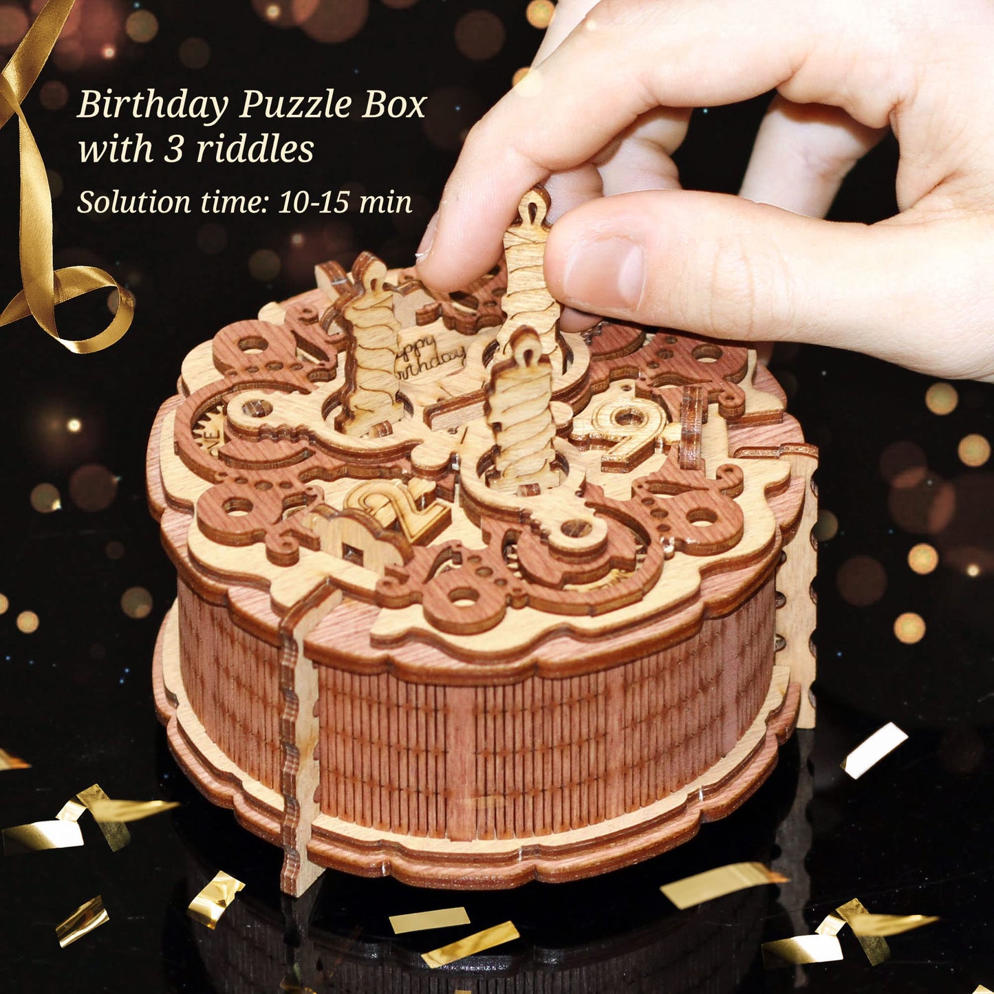 iDventure Birthday Cake Puzzle Box - 3D Gift Box for mature-themeds - Money Holder Puzzle Game - Escape Room Brain Teaser for Men & Women
