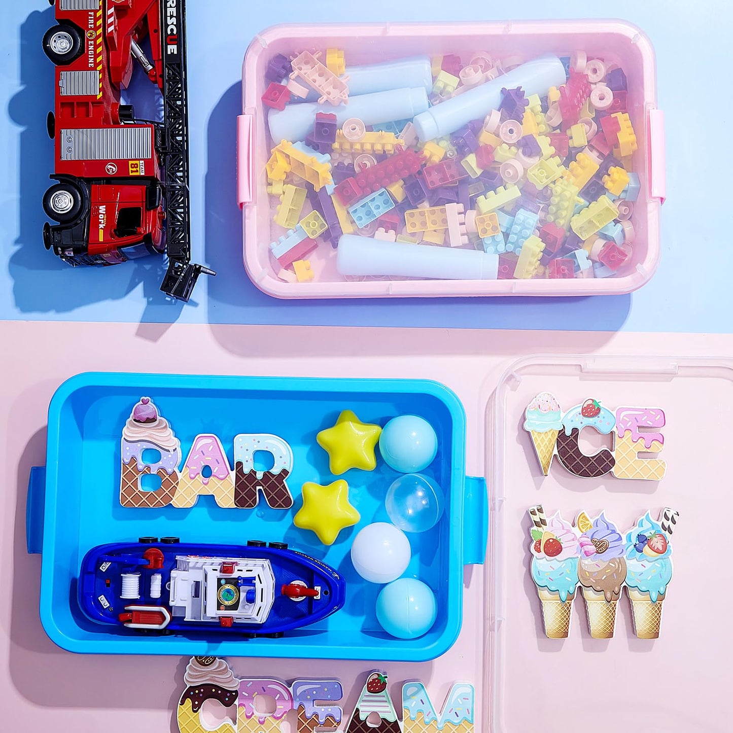 Beeveer 2 Pcs 15 Portable Sensory Bin Tray with Lid and Handle Transparent Lid Sensory Sand Box, Fill with Water, Sand, Beads an