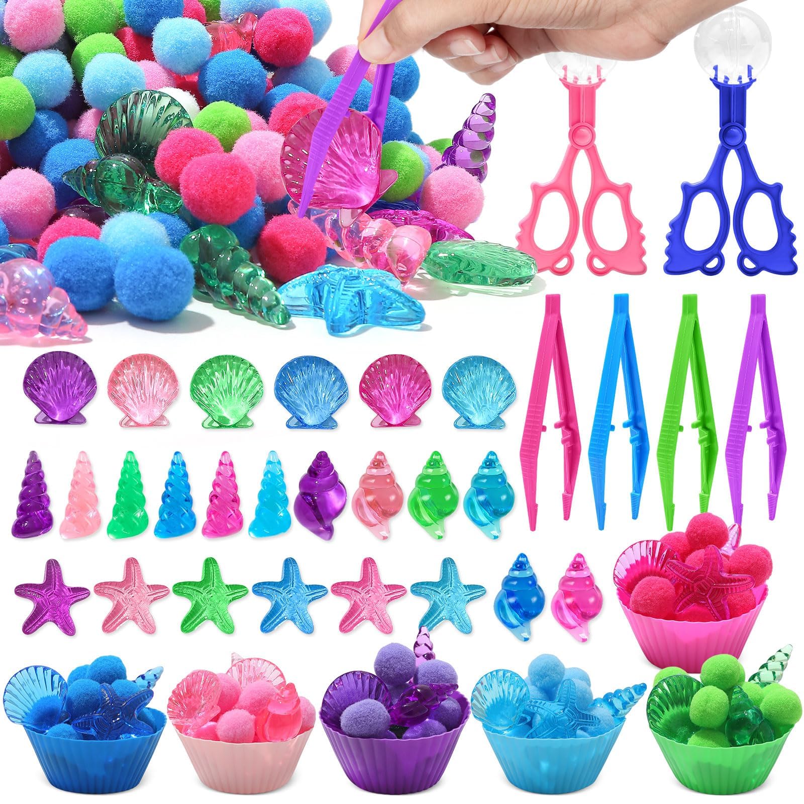 Zhowhoho 249 Pcs Summer Beach Sensory Bin Filler Summer Creatures Counting Sorting Sensory Bin Items Motor Toys Beach For Kids C