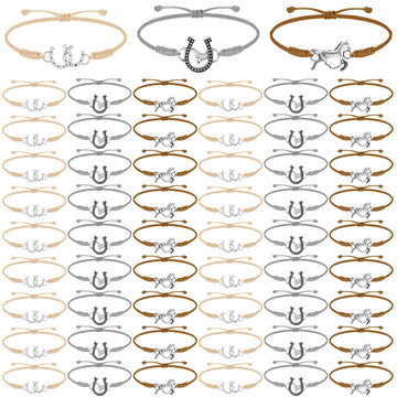 Sureio 48 Pcs Horse Rope Braided Bracelet Gifts Bulk Horse Goodie Party Favors Western Cowgirl Cowboy Adjustable Wedding Bridal