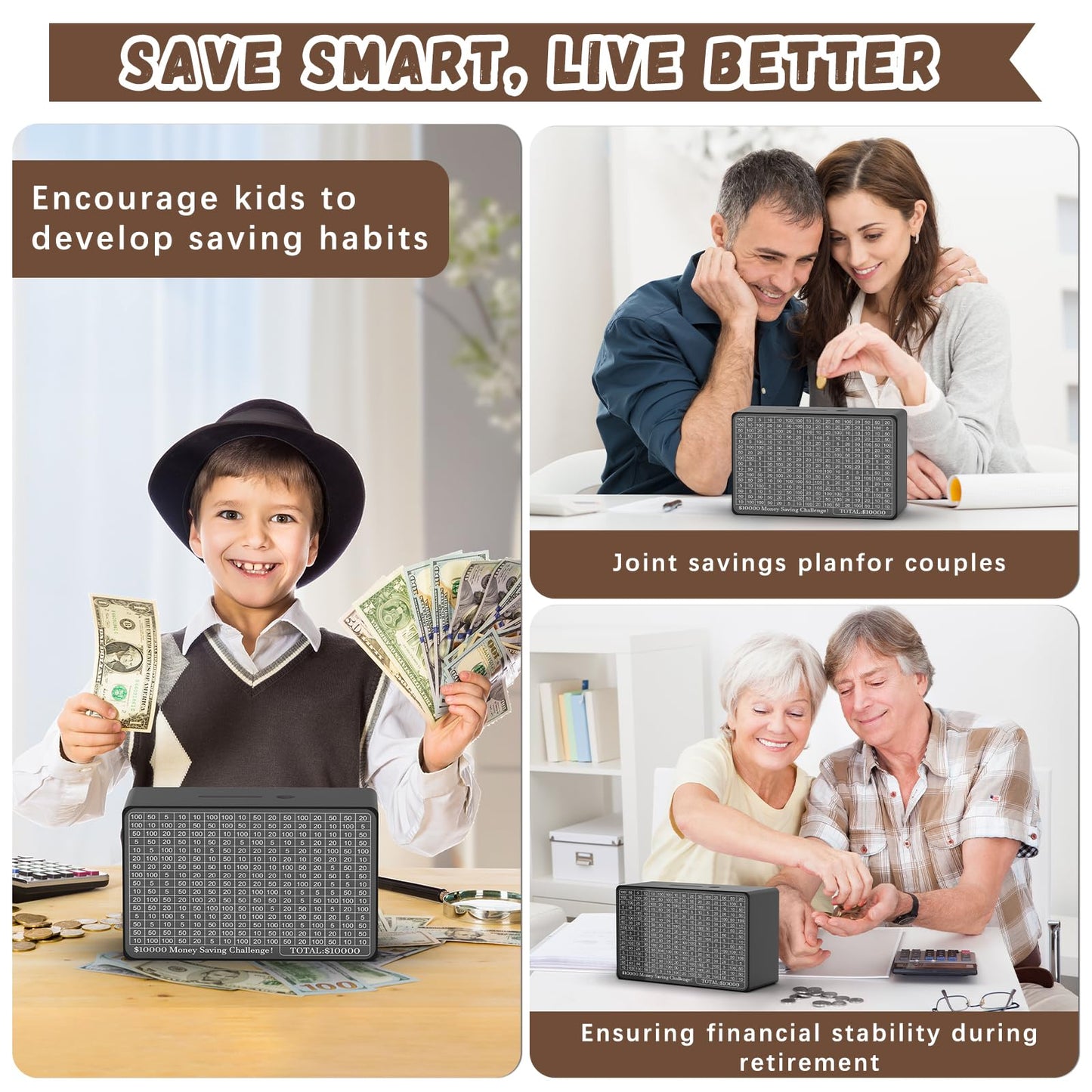 Wooden Money Saving Box, Cash Vault Savings Box For $10000 $5000 $3000 $1000 $800 $500 Target Money Saving Challenge, Reusable M