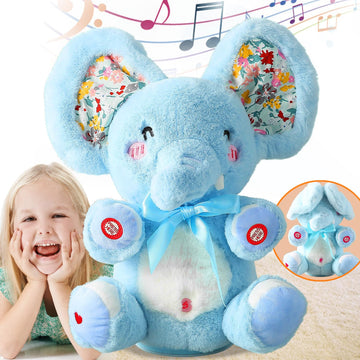 Hcdoujoy Baby Blue Peek A Boo Elephant Plush Stuffed Singing Elephant, Repeat What You Say, Musical For Toddler With Moving Ear, Singing Talking Stuffed Animal Baby Toy For Boy Girl