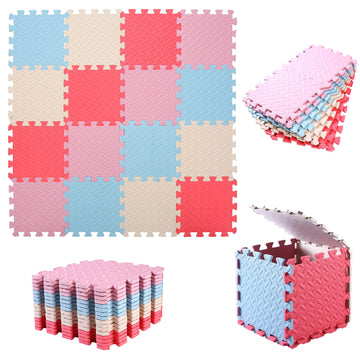 Tamiplay 16 Tiles Foam Play Mat, 0.4 Inch Thicked Interlocking Floor Mats With Solid Colors, Squares Baby Play Mat, Eva Foam Puzzle Floor Mat Foam Mats For Toddlers(Red/Beige/Pink/Sky Blue)