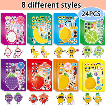Kopokita 24 Sheets 8.3''  5.9'' Make Your Own Fruit Stickers For Toddlers Kids Party Favors, Make A Face Stickers For Kids Activ
