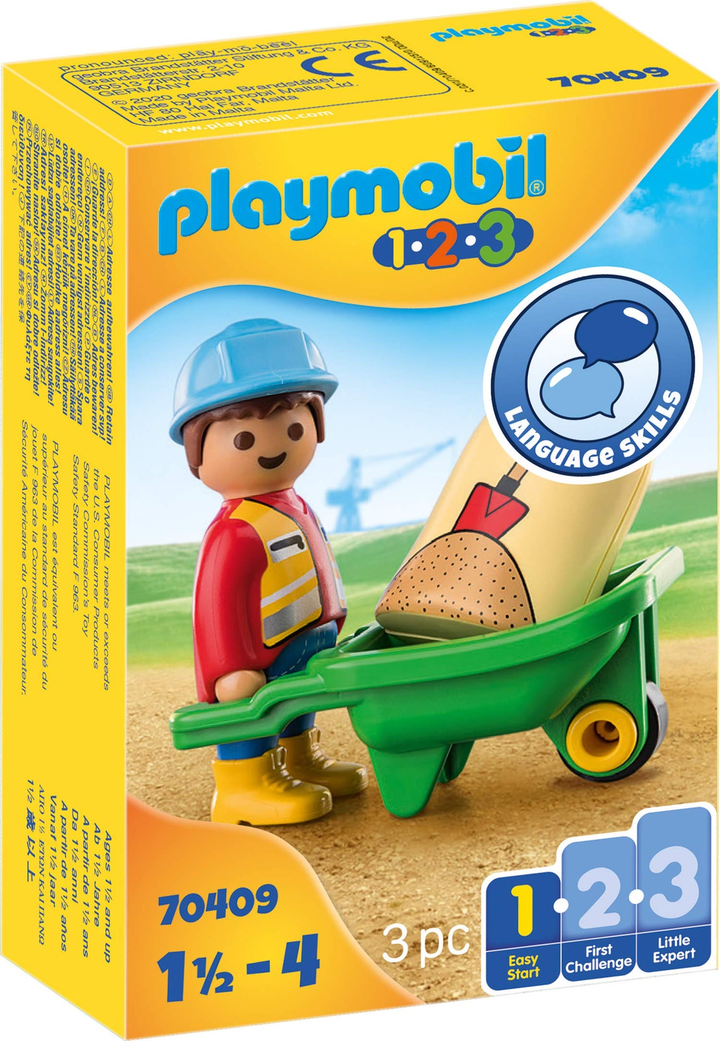 Playmobil Construction Worker With Wheelbarrow 70409 1.2.3 For Young Kids