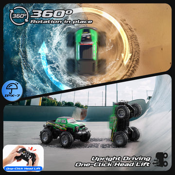 DEERC BG028 Amphibious RC Truck/Boat, Waterproof 4WD, 40mins Playtime, Green, 8.27"x6.89"x4.9", ABS Material