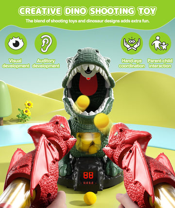 Protado Dinosaur Shooting Toy For Boys Girls, Movable Target Shooting Games With 2 Air Pump Launcher, 48 Foam Balls, Led Score R