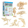 Hands Craft Diy 3D Wooden Puzzle - 6 Assorted Sea Animals Bundle Pack Set Brain Teaser Puzzles Educational Stem Toy Adults And K