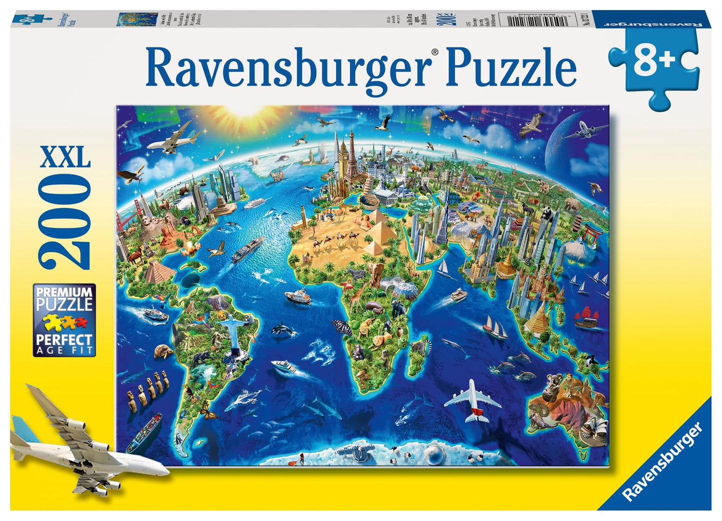 Ravensburger - World Landmarks Map - 200 Piece Jigsaw Puzzle - Stunning Imagery of Amazing Landmarks of The World - Vibrant Colors - enhanced Quality - Ideal Gift - Screen-Free Fun - Children Ages 8+
