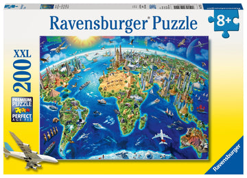 Ravensburger - World Landmarks Map - 200 Piece Jigsaw Puzzle - Stunning Imagery of Amazing Landmarks of The World - Vibrant Colors - enhanced Quality - Ideal Gift - Screen-Free Fun - Children Ages 8+