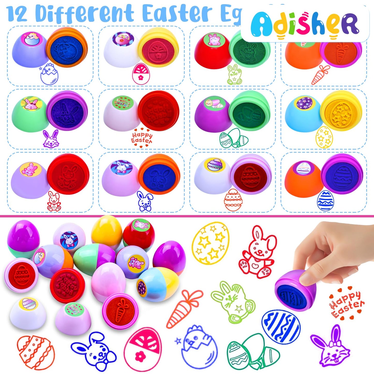 48 Pack Easter Egg Fillers,Easter Basket Stuffers With Assorted Easter Squishies And Stampers,Easter Party Favors,Easter Egg Hun