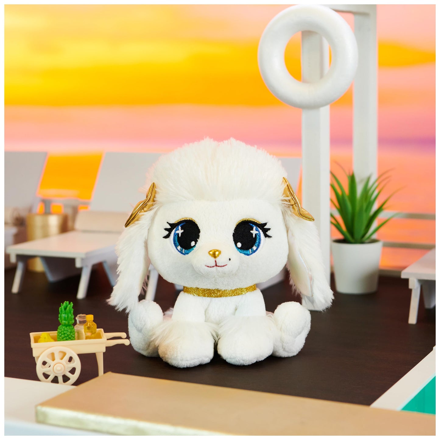 P.Lushes Designer Fashion Pets Catalina Monroe Premium Poodle Puppy Stuffed Animal, White And Gold, 6