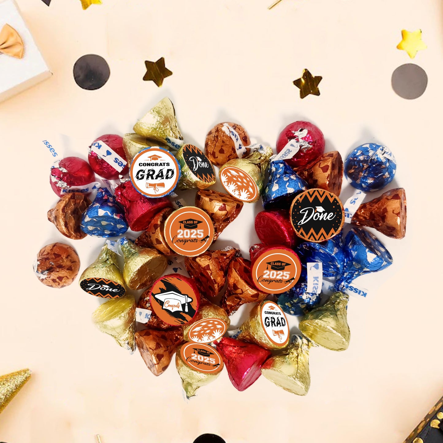 Black and Orange Grad Graduation Party Favors Stickers for Chocolate Kisses, Congrats Grad Stickers Graduation Candy Stickers,Cl