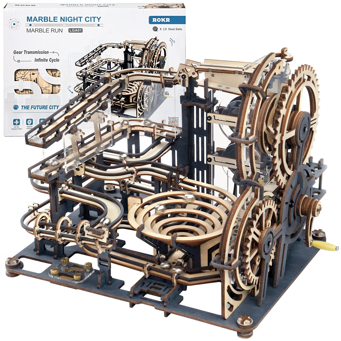 Rokr 3D Wooden Puzzles For Adults Marble Run Model Building Kit(Lga01 Marble Night City)