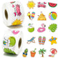 Beyumi Summer Beach Roll Stickers - 1000Pcs Summer Beach Stickers In 2 Rolls Waterproof Vinyl Cute Drawing Style Decals For Phone Laptop Water Bottle Notebook Luggage Computer Envelope Decor For Kids