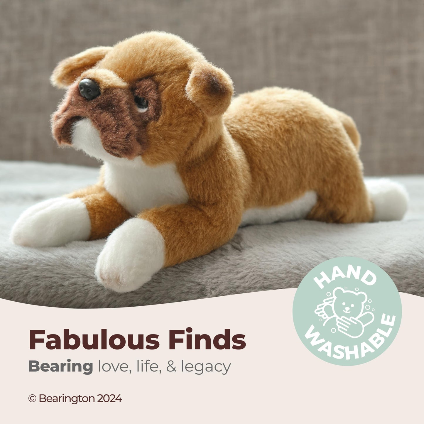 Bearington Boxer Dog Stuffed Animal: Brown and White Plush Fur  enhanced Fill  Realistic Breed Details; Perfect Birthday for Puppy Fans and Kids of All Ages; 8 inches (Lil Roscoe)