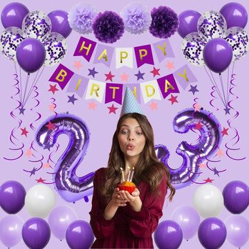 Naninuneno 14Th Birthday Decorations For Girls, Purple 14 Happy Birthday Balloons Supplies Including Purple Happy Birthday Banne