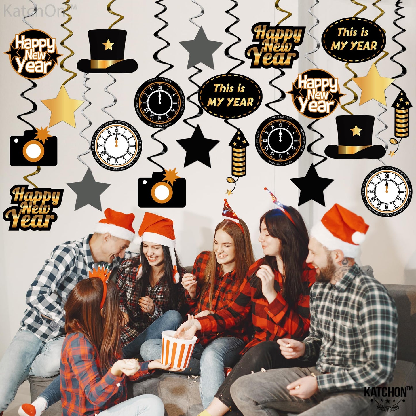 KatchOn, Happy New Year Hanging Swirls - Pack of 30, No DIY | Happy New Year Decorations 2025 | New Years Eve Party Supplies 202