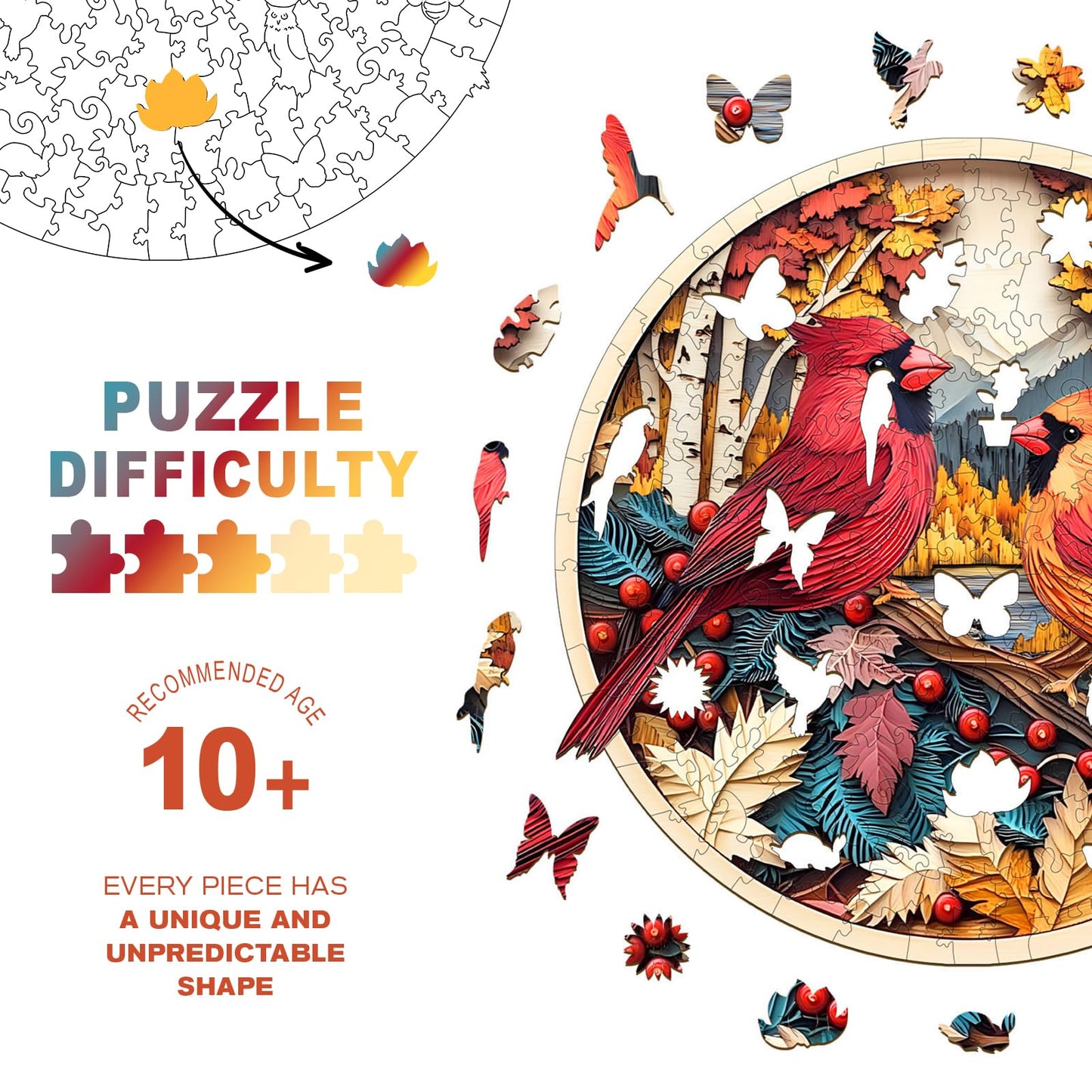 Wooden Puzzles for mature-themeds - Challenging Autumn Cardinal mature-themed Puzzle  Unique Animal Shaped Wooden Jigsaw Puzzles for mature-themeds  Creative Gifts Family Games 8.5 * 8.5in 100pcs