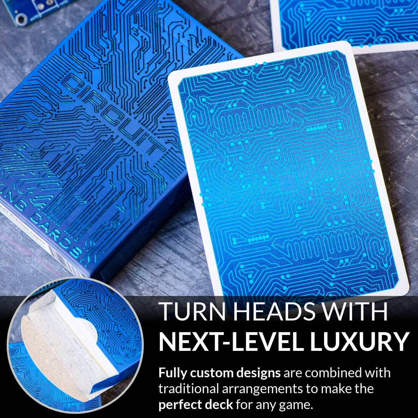 Circuit Ice Blue Playing Cards with Free Card Game eBook  Creative Deck of Cards  enhanced Card Deck  Cool game-style Cards  Unique Bright Colors for Kids & mature-themeds  Computer Themed  Black Playing Cards