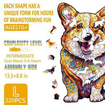 Wooden Puzzles for mature-themeds - Advanced Clever Corgi Wooden Puzzle  Unique Shape Wooden Jigsaw Puzzles for mature-themeds  Wood Puzzles mature-themed  Corgi Gifts for Corgi Lovers  220 Pieces 13.3 x 8.8in Large