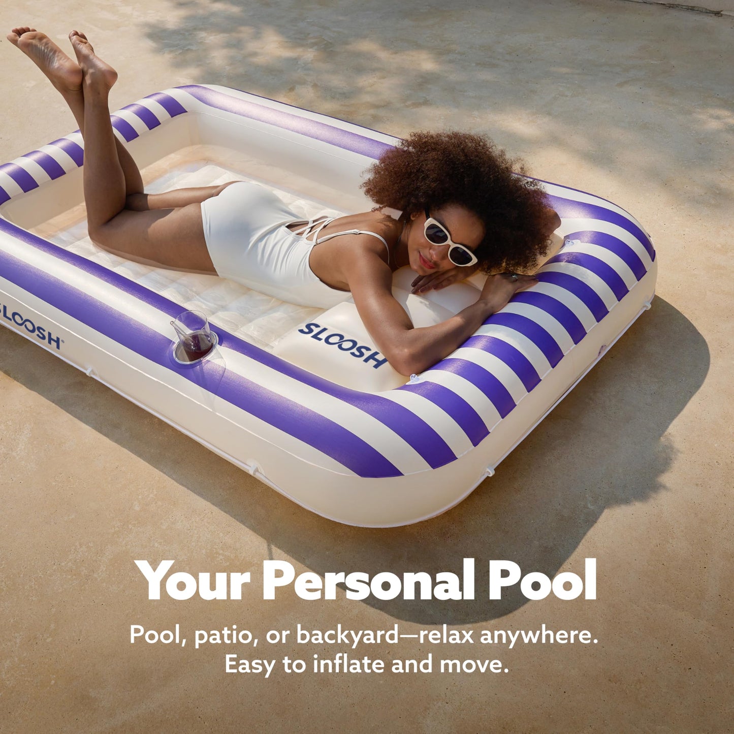 SLOOSH Inflatable Tanning Pool Lounger Float  70 x 46 Pool Floats mature-themed with Pillow  4 in 1 Suntan Tub Raft Floatie Sunbathing Bed Lounge for Water Blow Up Ball Pit Party Gifts Navyblue Stripe