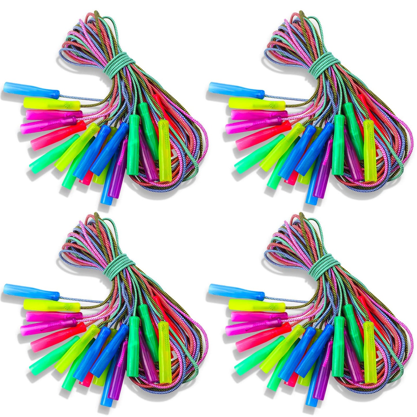 Honoson 100 Pcs Rainbow Jump Rope Bulk Valentines Day Gifts 7.8Ft Nylon Stripe Ropes With Handle Adjustable Colorful Party Favor