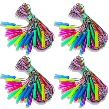 Honoson 100 Pcs Rainbow Jump Rope Bulk Valentines Day Gifts 7.8Ft Nylon Stripe Ropes With Handle Adjustable Colorful Party Favor