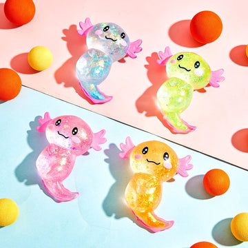 Simgoing Sensory Fidget Stress Relief Axolotl Squeeze 3.94 X 3.15 Inches Cute Malt Sugar Filled Stretchy Axolotl Fun Squeeze For Adults Soothing Birthday Party Gift, 4 Styles(6 Pcs,Glitter)