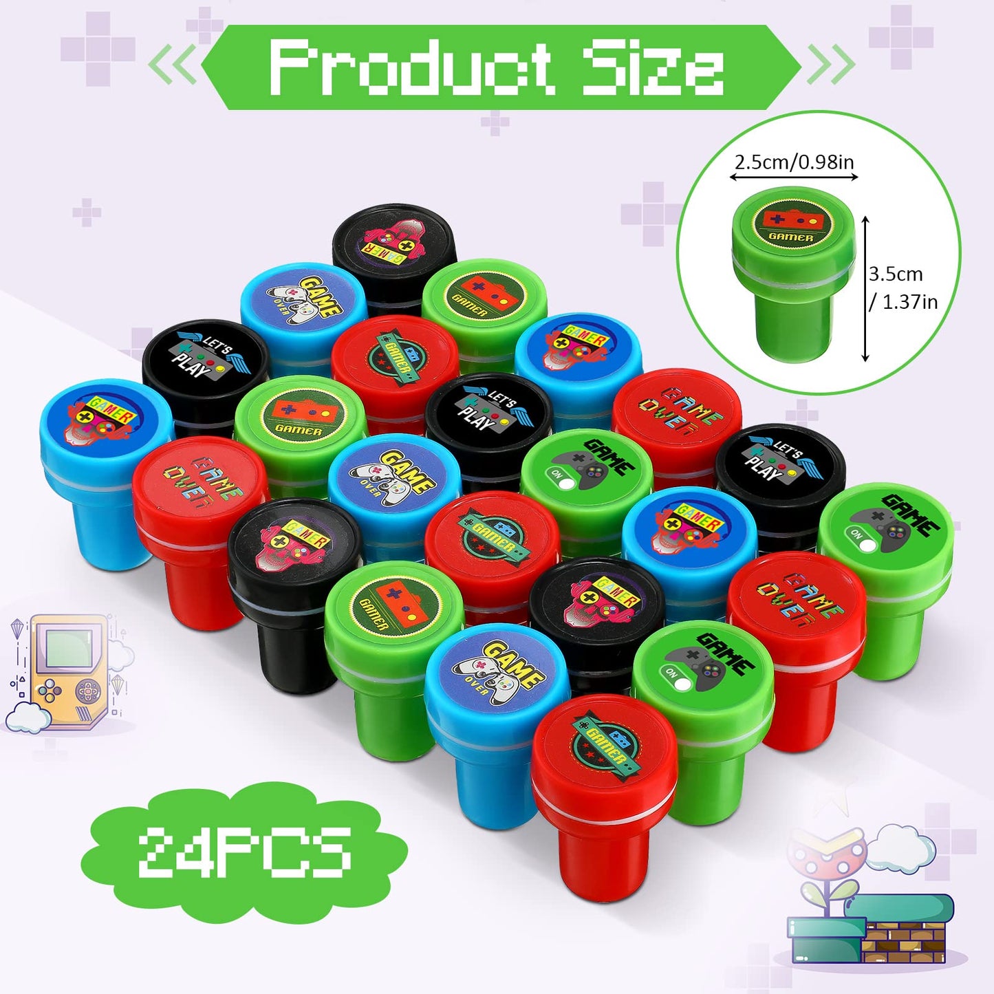 Aoriher 60 Pieces Video Game Party Favors Gifts Set Includes 20 Video Game Bracelets Wristbands 24 Stampers and 16 Handle Keycha