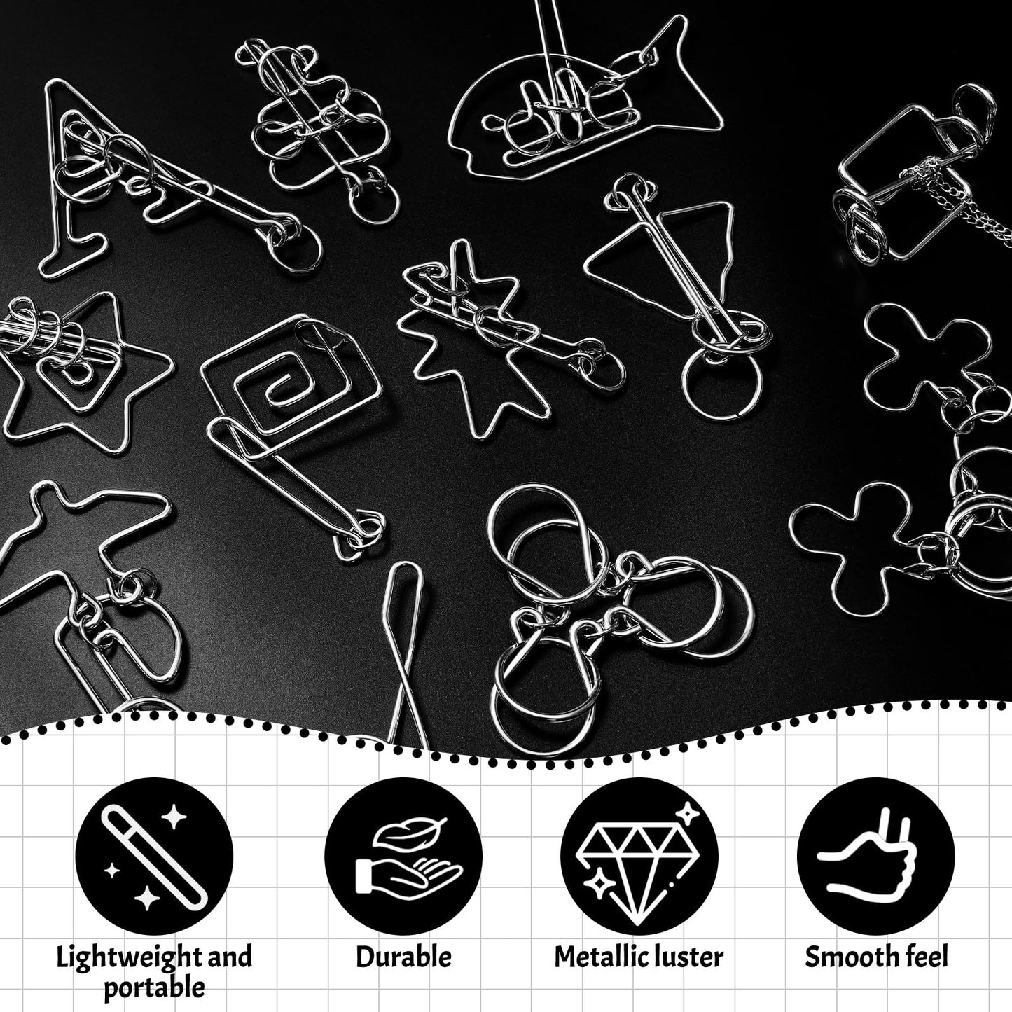 Yilloog Metal Brain Teaser Puzzles Set of 36 with Pouch  Steel IQ Games Physics Mind Metal Puzzles for mature-themeds Basket Stocking Stuffers for mature-themeds Challenge Gifts(9 Linked Rings)