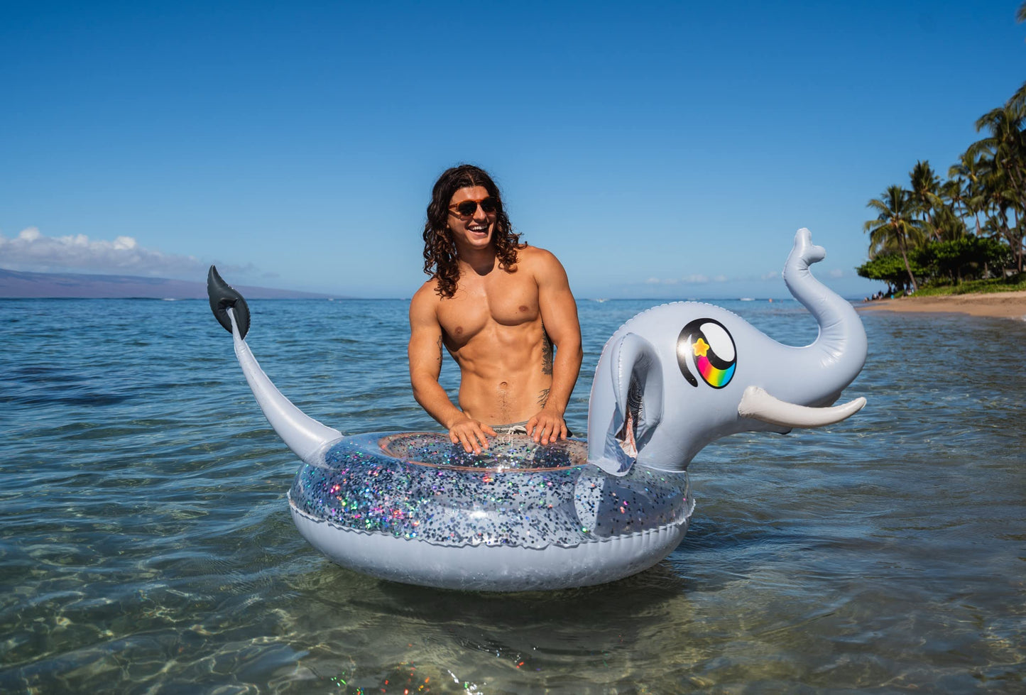 PoolCandy Inflatable 42 inch Animal Pool Tubes and Swim Rings (Elephant Glitter Filled Inflatable 42 inch Pool Tube)