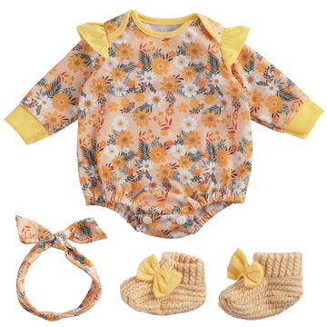Babeside 3 Pcs Reborn Baby Doll Clothes For 17-22 Inch Dolls, Baby Doll Outfits Accessories With Floral Pattern For Lifelike Reborn Baby Dolls Accessories, Yellow