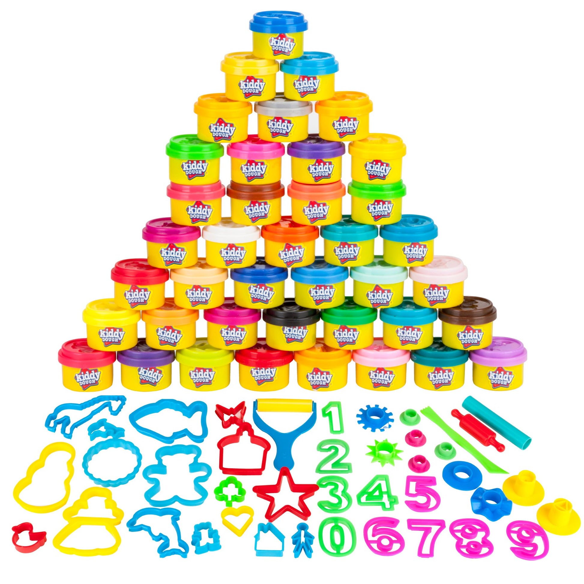 Kiddy Dough 40 Pack Of Birthday Party Favors Bulk Dough & Clay Pack - Includes Molded Animal Shaped Lids + 40 Shapes & Numbers D
