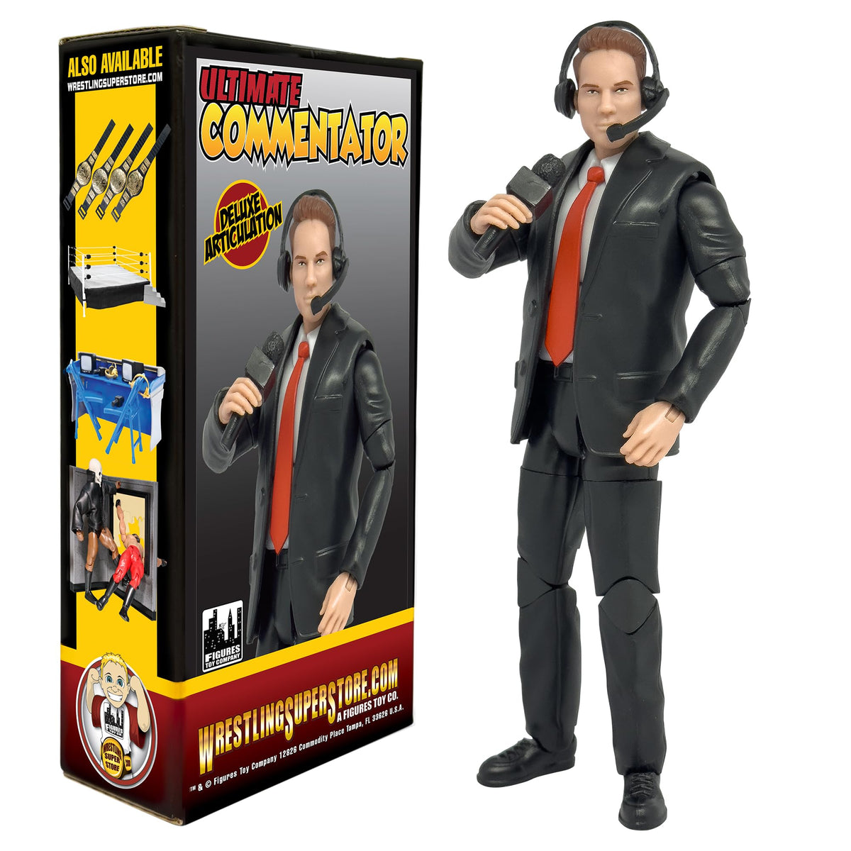 Ultimate Commentator Announcer with Deluxe Articulation for WWE & AEW Wrestling Action Figures