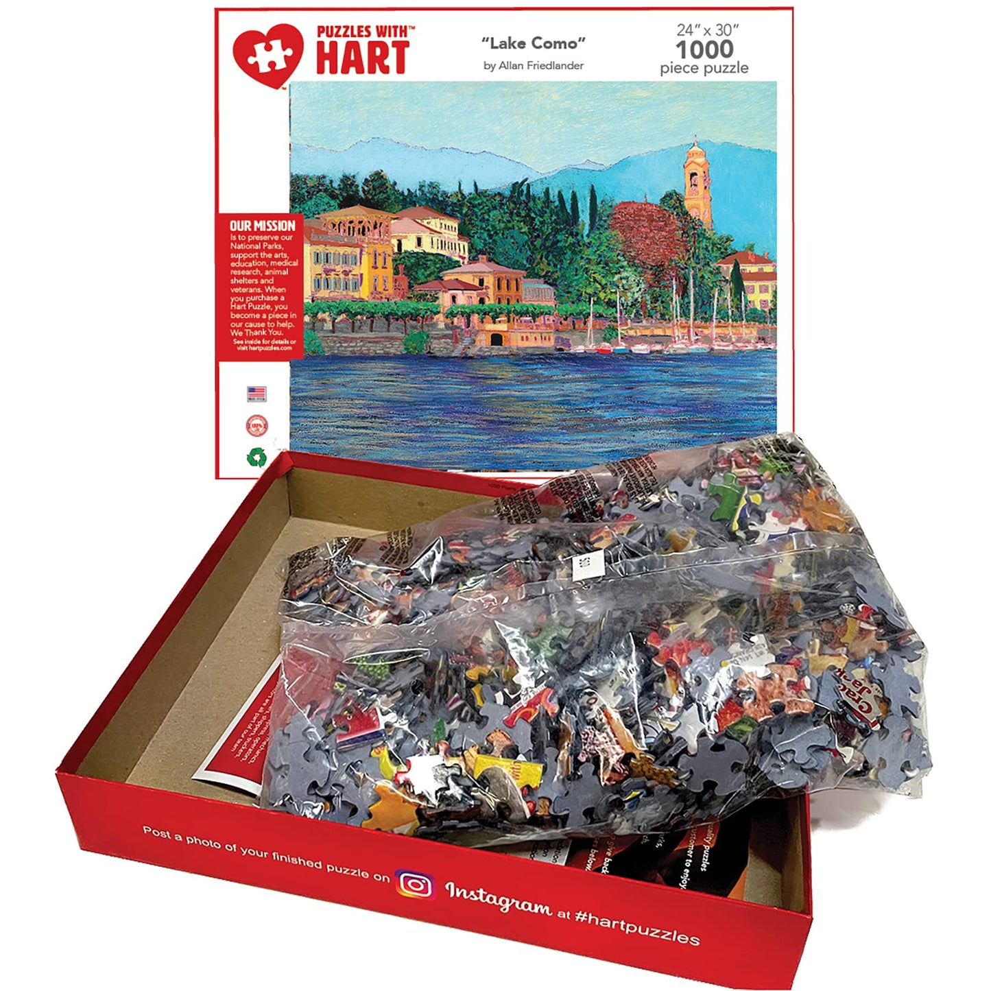 Hart Puzzles Lake Como By Allan Friedlander, 24 X 30 1000 Piece Puzzle