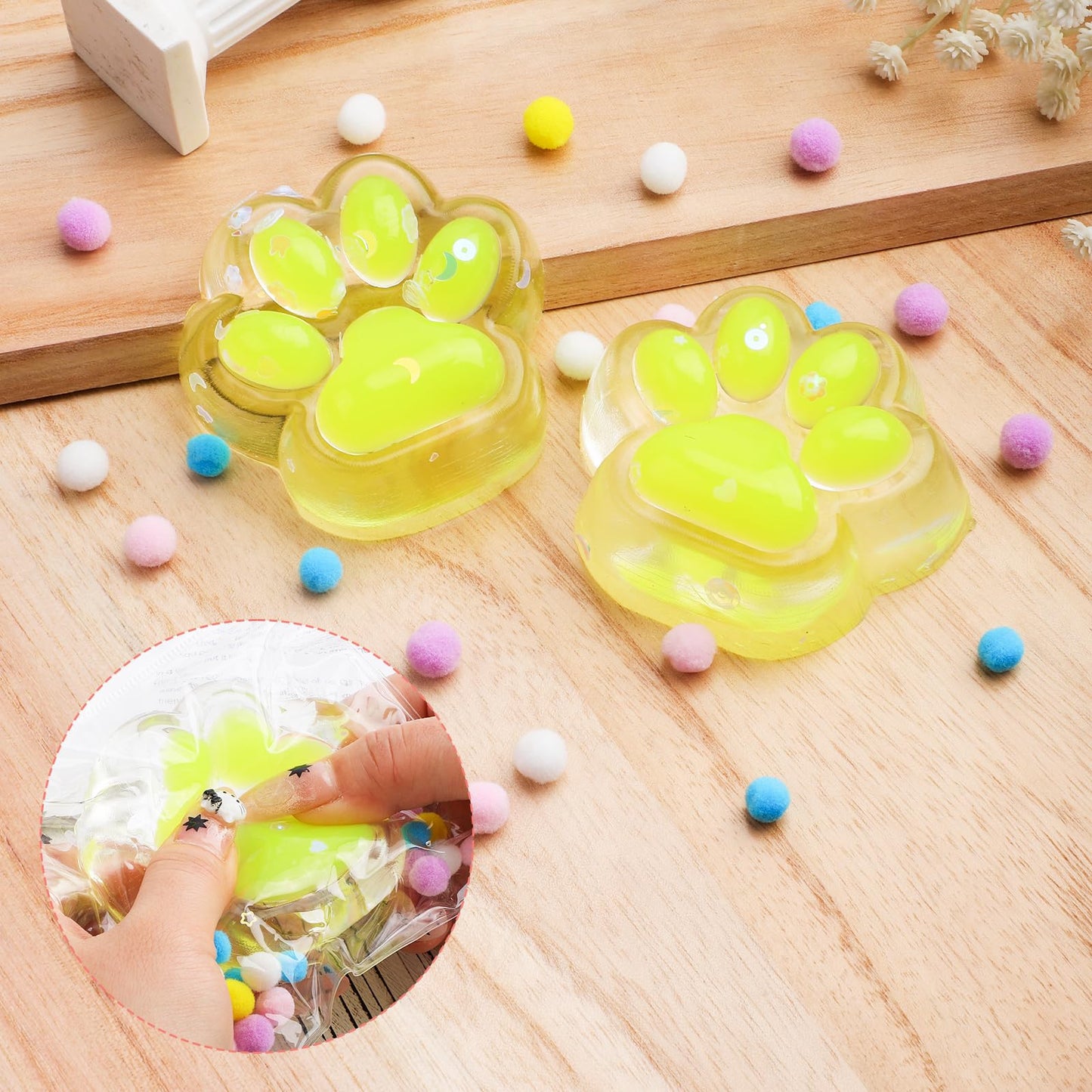 2pcs Cat Paw Squeeze Toy  Taba Soft Cat Paw Kawaii Jelly Kitty Paw Relaxing Animals Stress Relieving Fidget Toys for Kids Teenagers mature-themeds (Style 2)