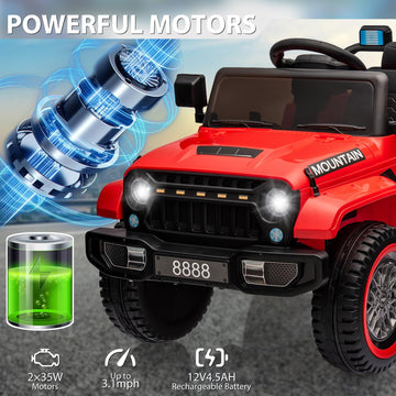 Hetoy Kids Ride On Truck Car, 12V Battery Powered Electric Vehicle Toy W/Parent Remote Control, Spring Suspension, 3 Speeds, Led