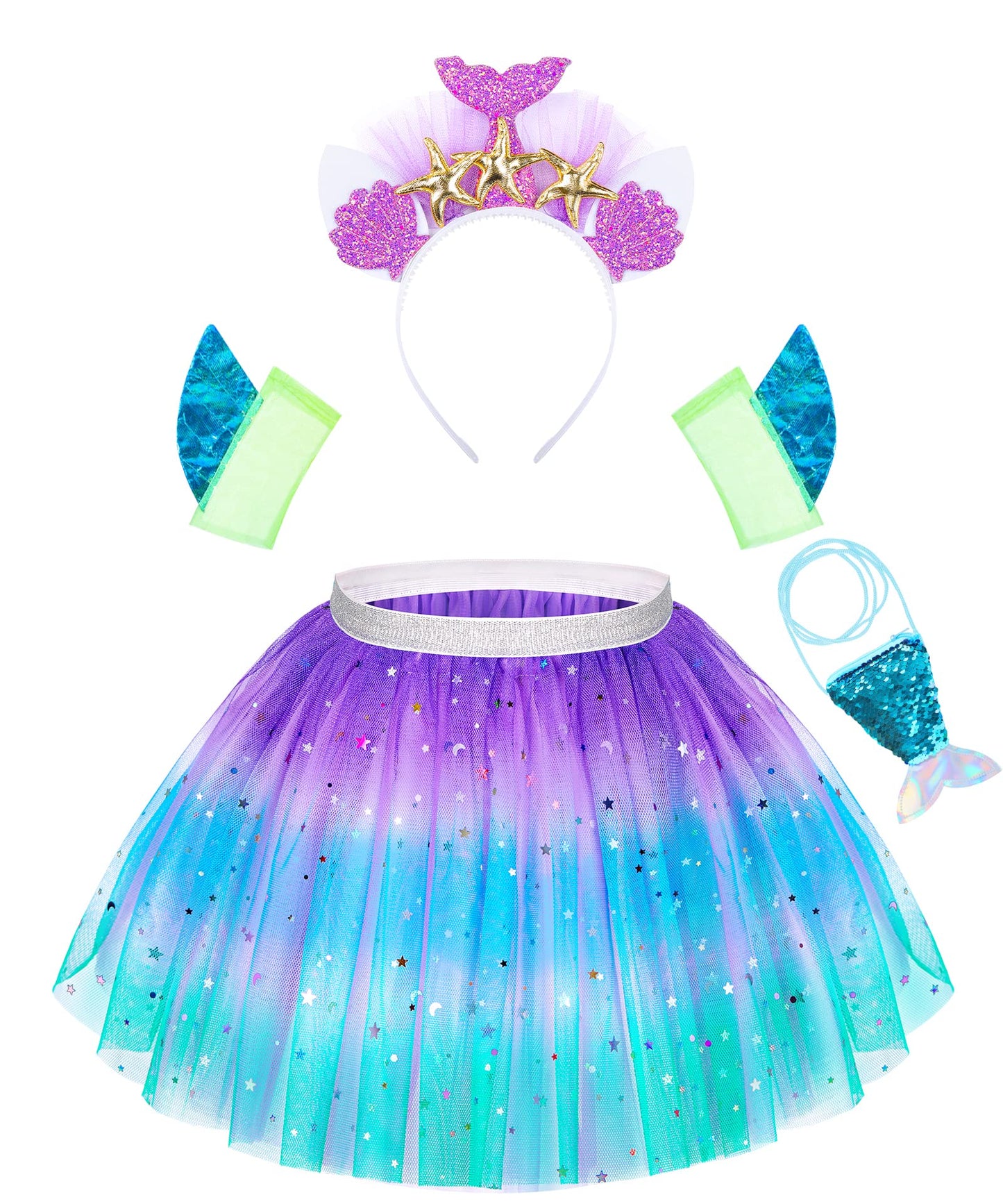 Stopklas Little Girls Dress Up Costume Set, Fairy And Mermaid Princess Dress Up Trunk With Accessories 19Pcs Girls Pretend Play